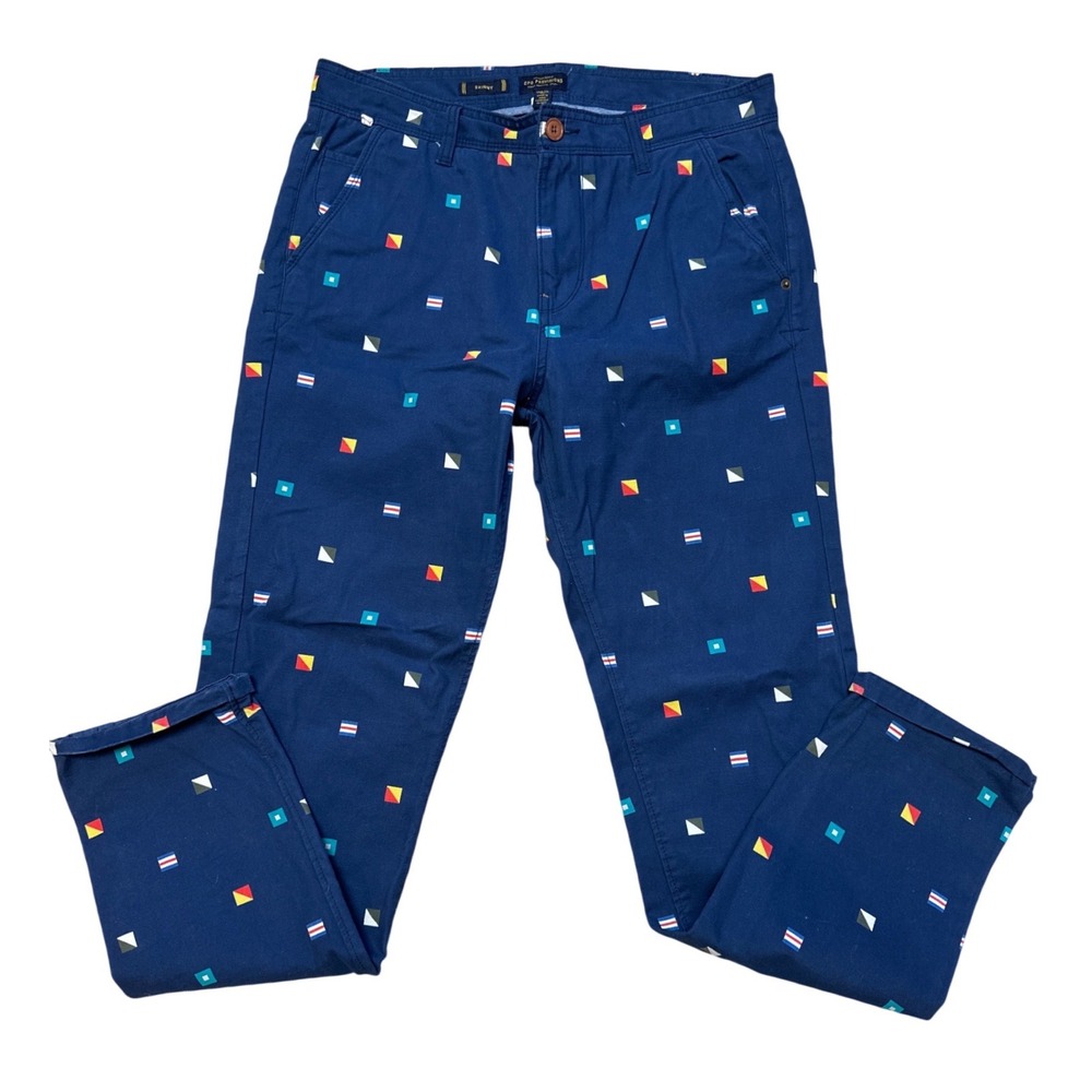 CPO Provisions Mens Navy Blue Nautical Signal Flag Skinny Chino Pants 33x32